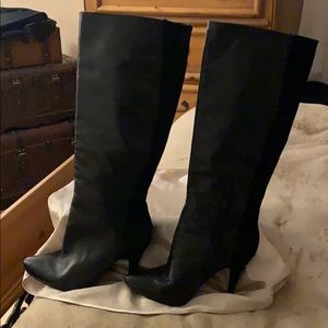 Suede and leather high heel black boots